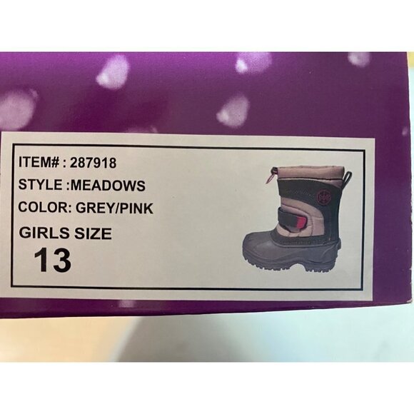 New Totes Meadows Girls Size 13 Snow Boots Grey & Pink Slip On Insulated Lining - Picture 6 of 10